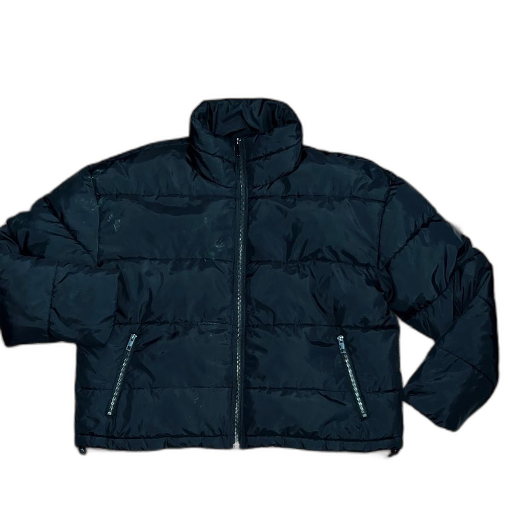 Puffer Jacket Women's black cropped adjustable zip up winter coat XL